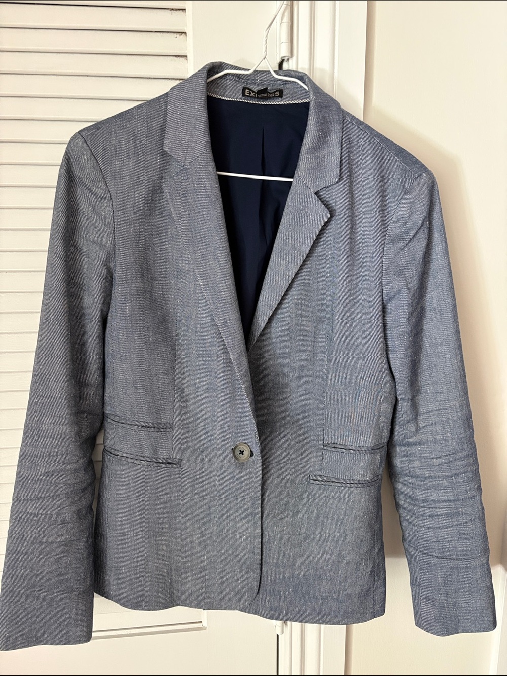 Express Light Blue Linen-Blend Blazer
